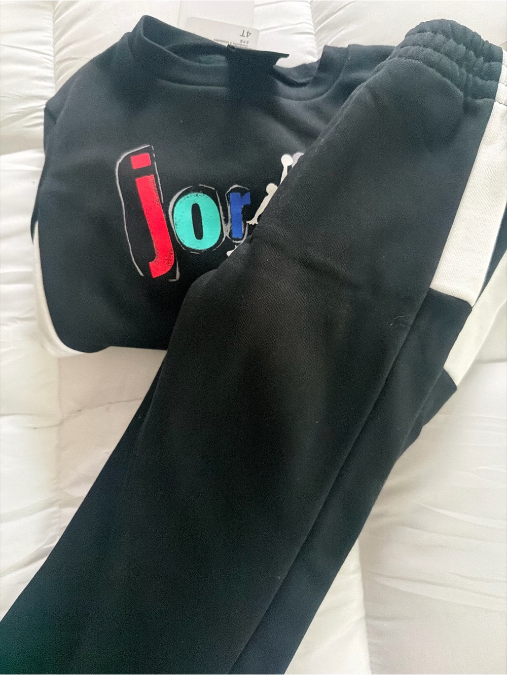 Jordan Black Joggers with White Side Stripe and Multicolor Logo